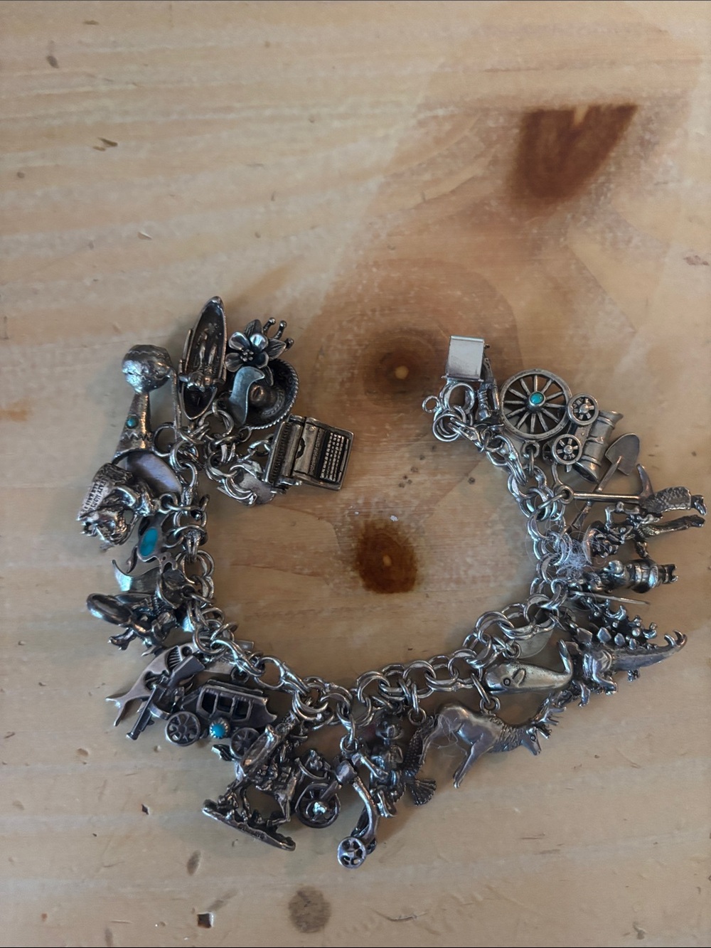 Vintage sterling Silver Charm Bracelet with Turquoise Accents